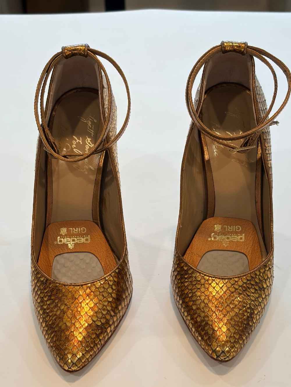 Lizette Gonzalez for Belvedere Genuine Python Metallic Bronze Ankle Stp Stiletto
